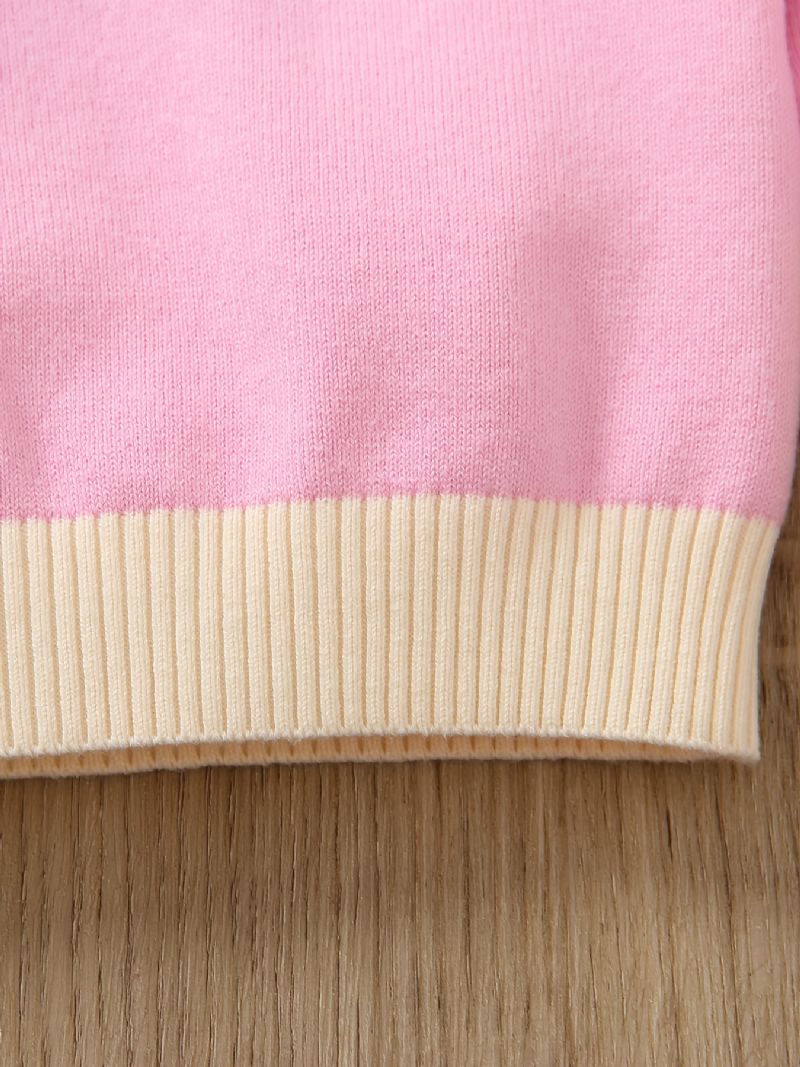 Piger Flæse Design Farveblok Strawberry Strikket Pullover Sweater Børnetøj Til Vinter