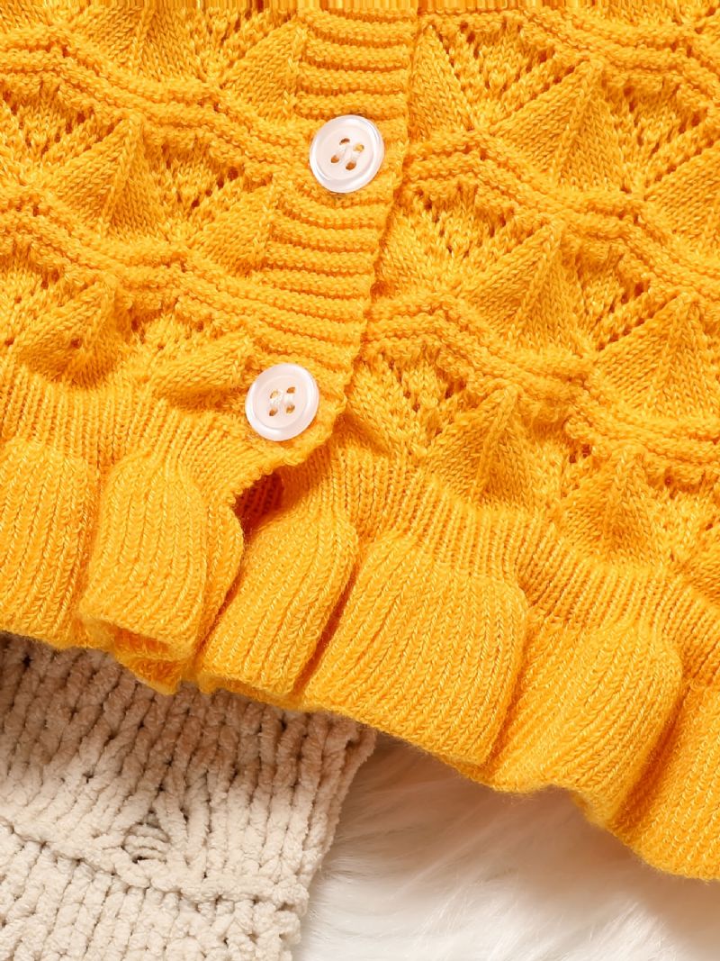 Piger Flæseærmer Broderet Strikket Sweater Børnetøj Outfit Til Vinter