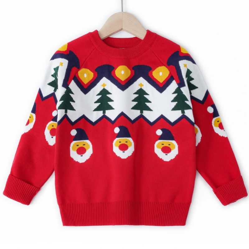 Piger Sød Julemand Med Rund Hals Strikket Sweater Jul Nyhed