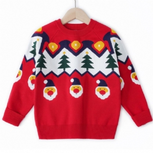 Piger Sød Julemand Med Rund Hals Strikket Sweater Jul Nyhed