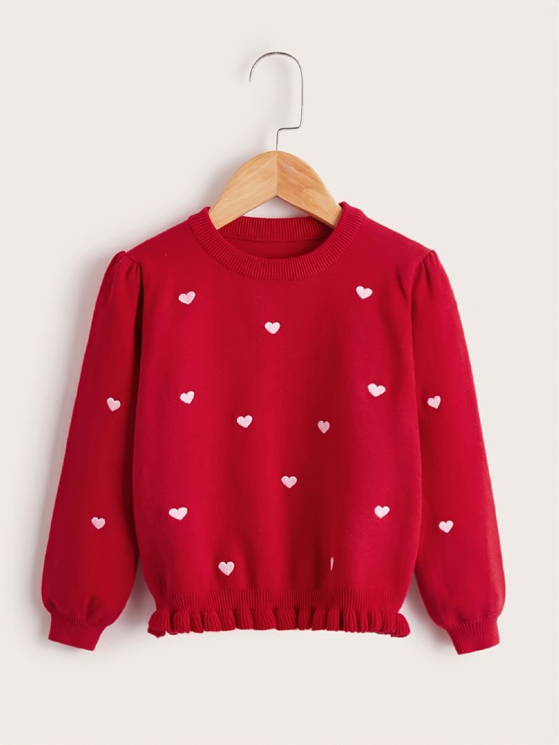 Piger Strikket Pullover Sweater Med Hjerte Print Til Jul Efterår Vinter Ny