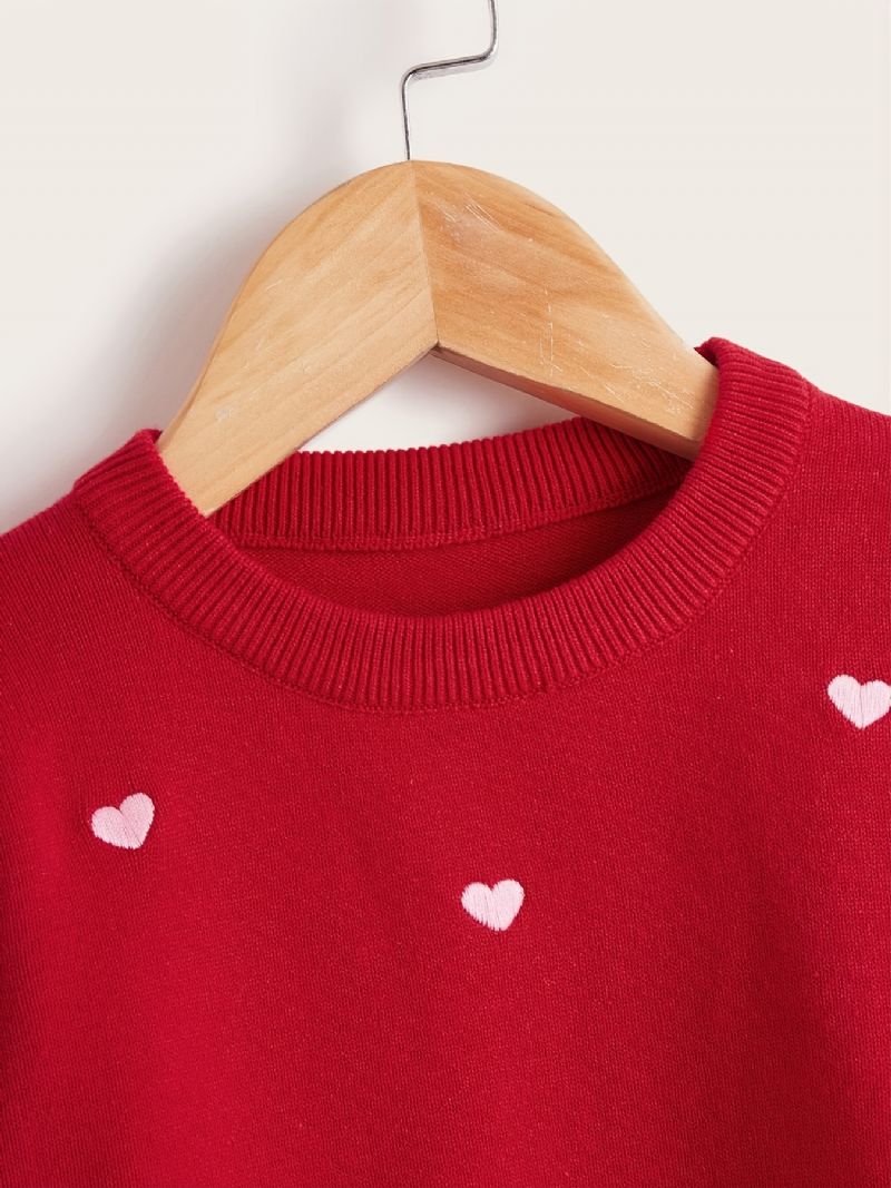 Piger Strikket Pullover Sweater Med Hjerte Print Til Jul Efterår Vinter Ny