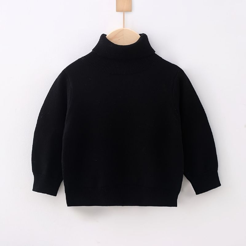 Piger Turtle Neck Langærmet Strikket Ensfarvet Sweater Børnetøj Til Vinter Forår