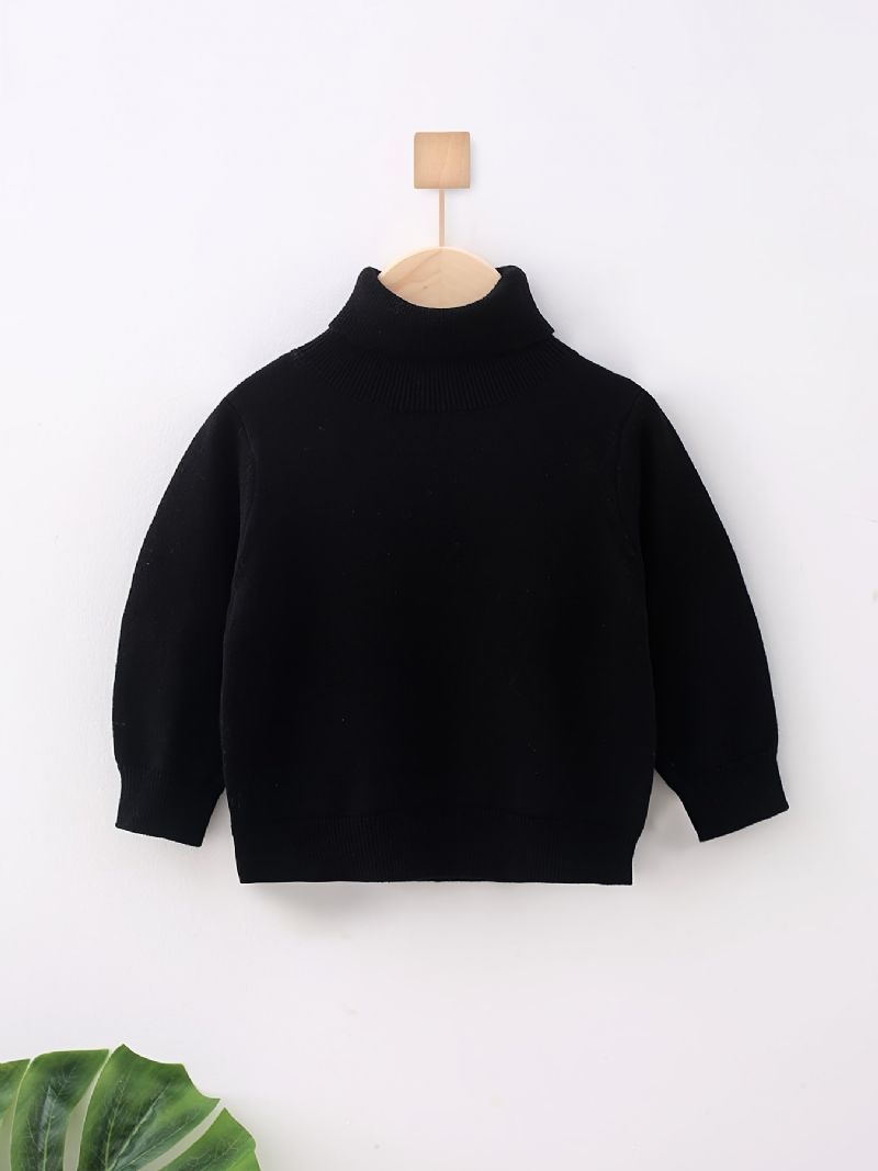 Piger Turtle Neck Langærmet Strikket Ensfarvet Sweater Børnetøj Til Vinter Forår