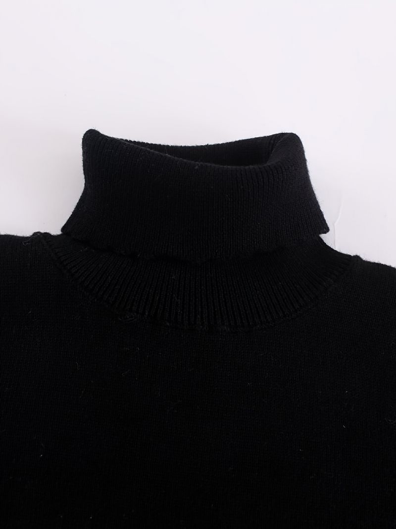 Piger Turtle Neck Langærmet Strikket Ensfarvet Sweater Børnetøj Til Vinter Forår