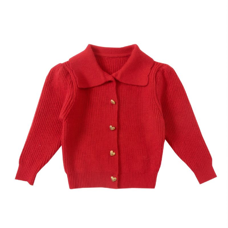 Piger Vintage Collared Langærmet Solid Strik Cardigan Sweater