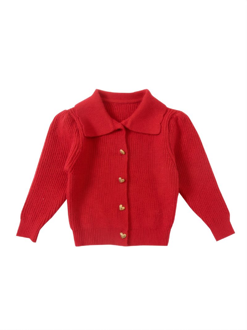 Piger Vintage Collared Langærmet Solid Strik Cardigan Sweater