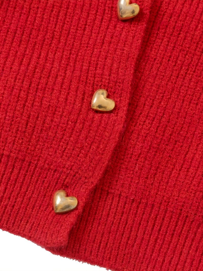 Piger Vintage Collared Langærmet Solid Strik Cardigan Sweater