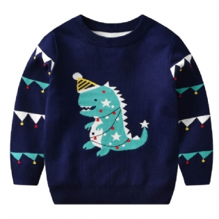 Småbørn Baby Drenge Piger Jule Tegneserie Dinosaur Print Rund Hals Strikket Sweater