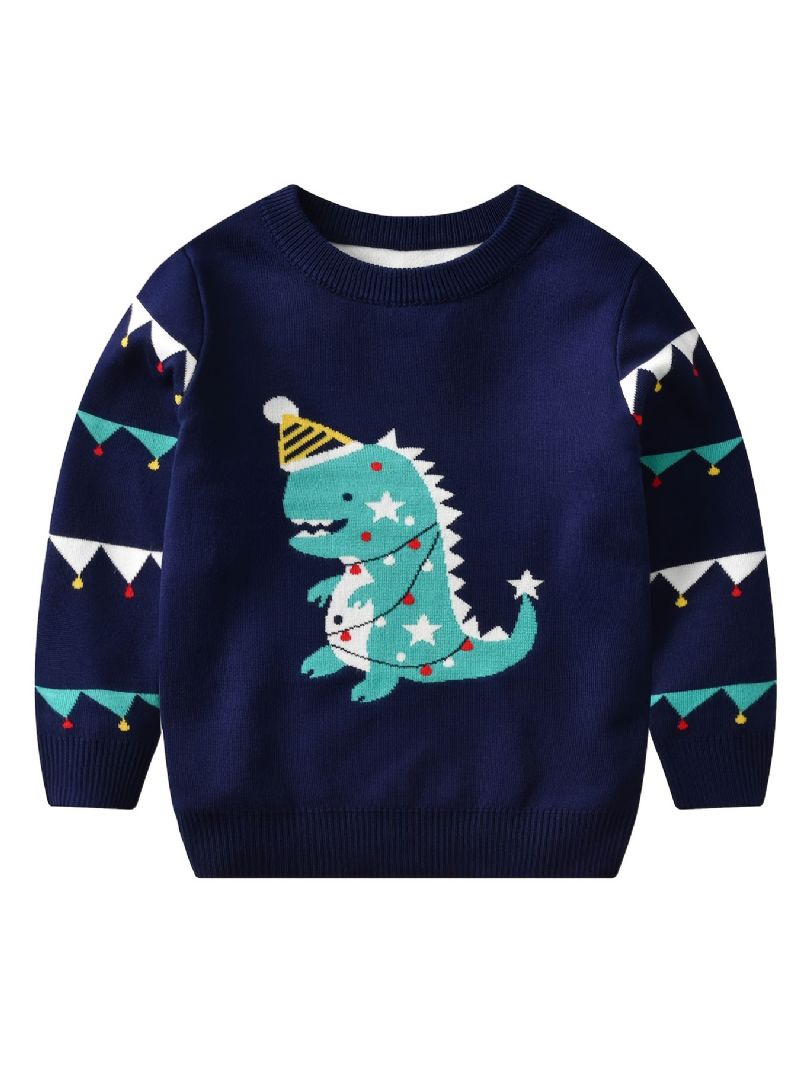 Småbørn Baby Drenge Piger Jule Tegneserie Dinosaur Print Rund Hals Strikket Sweater