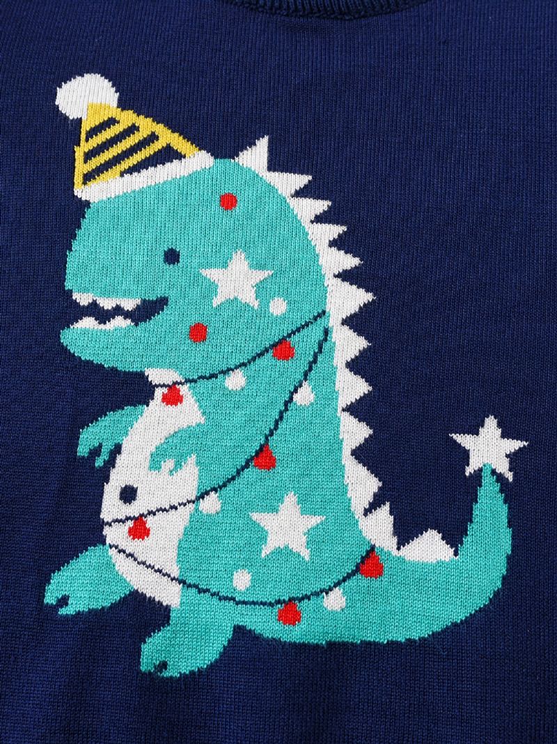 Småbørn Baby Drenge Piger Jule Tegneserie Dinosaur Print Rund Hals Strikket Sweater