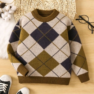 Småbørn Drenge Piger Argyle Mønster Sweater Rund Hals Strikket Trøje