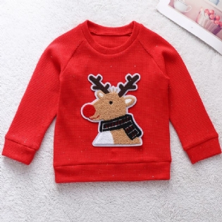 Småbørn Drenge Piger Christmas Elk Broderet Sweater Rund Hals Strikket Pullover