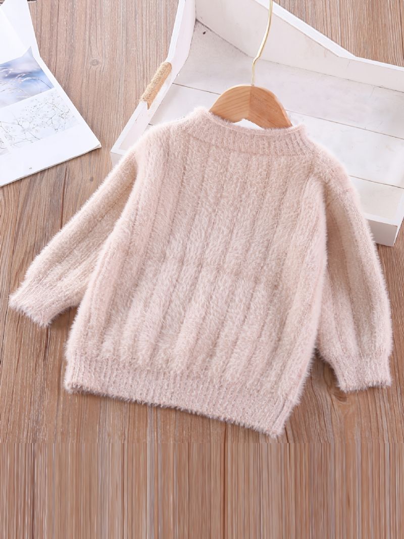Småbørn Drenge Piger Ensfarvet Sweater Rund Hals Tyk Varm Strikket Trøje