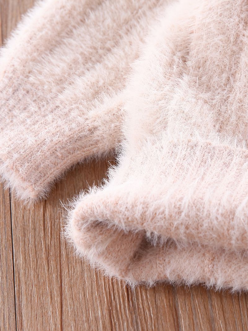 Småbørn Drenge Piger Ensfarvet Sweater Rund Hals Tyk Varm Strikket Trøje