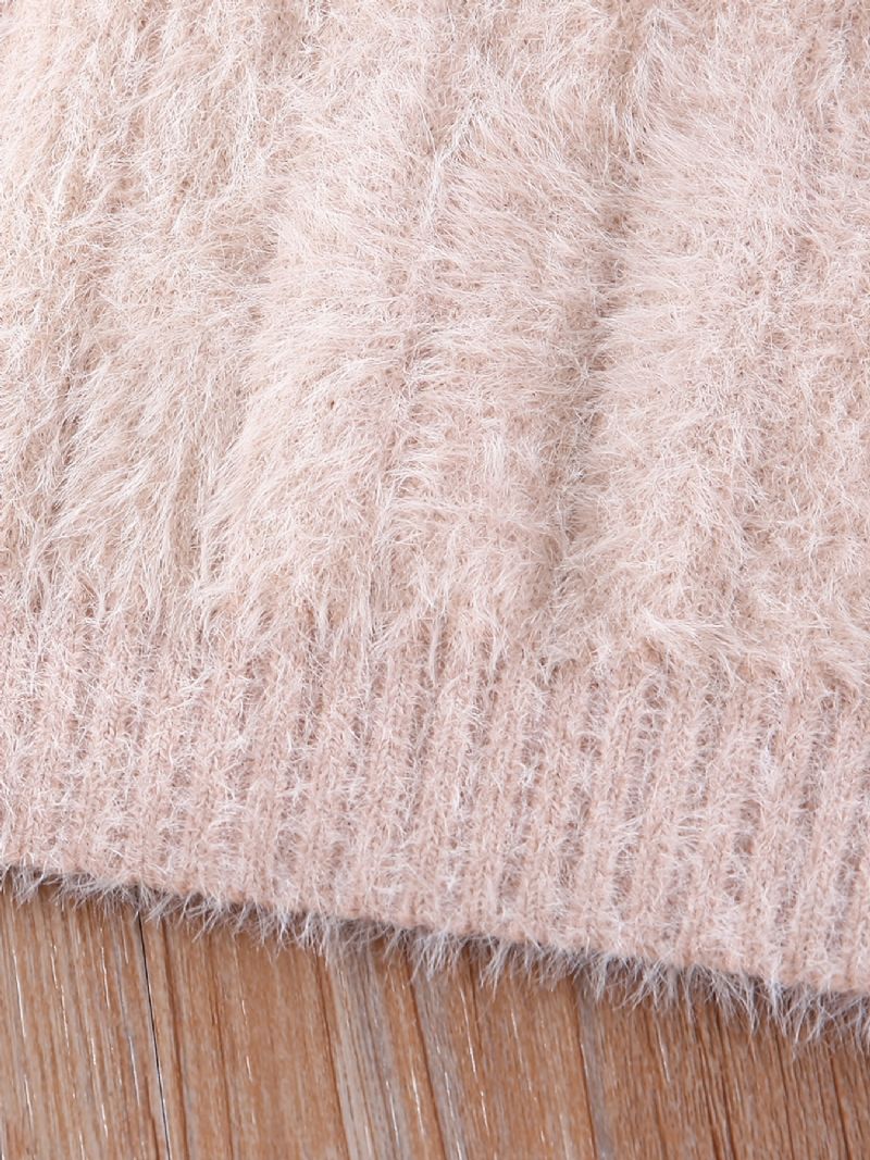 Småbørn Drenge Piger Ensfarvet Sweater Rund Hals Tyk Varm Strikket Trøje