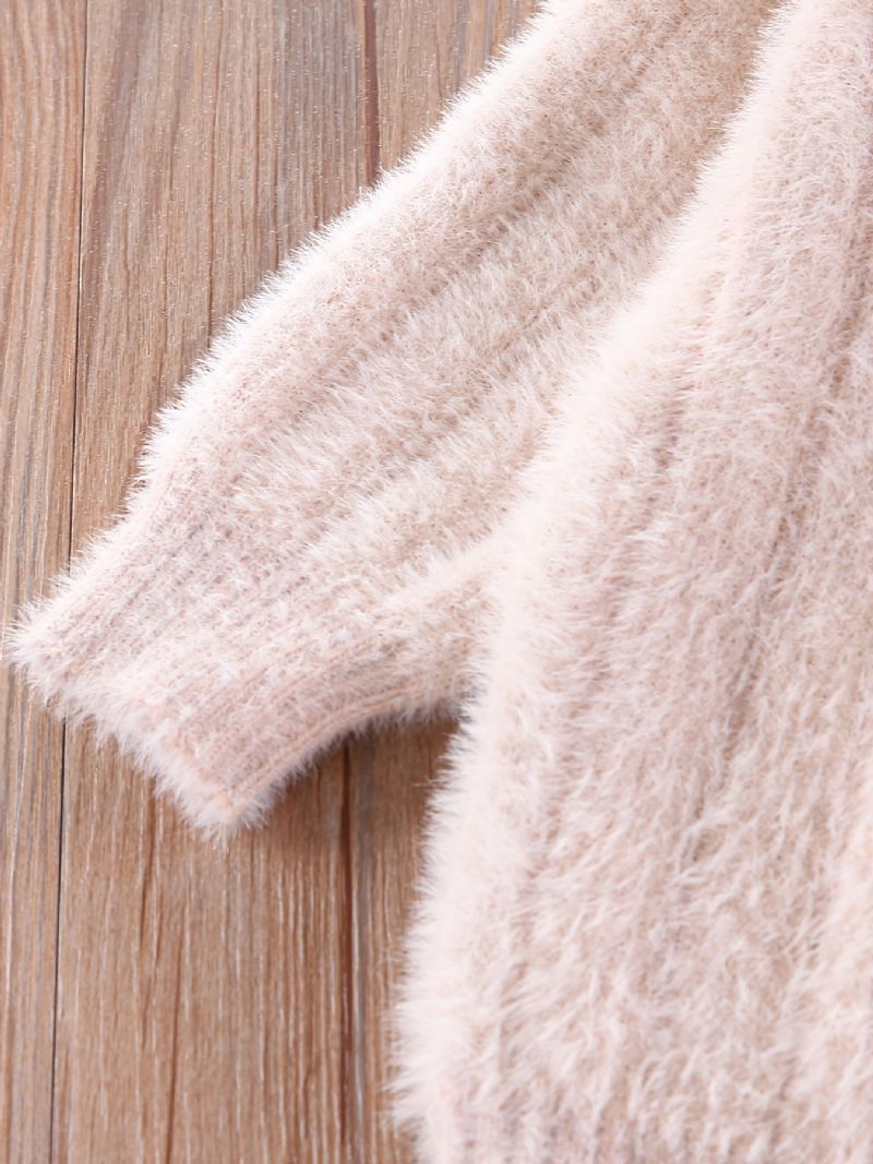 Småbørn Drenge Piger Ensfarvet Sweater Rund Hals Tyk Varm Strikket Trøje
