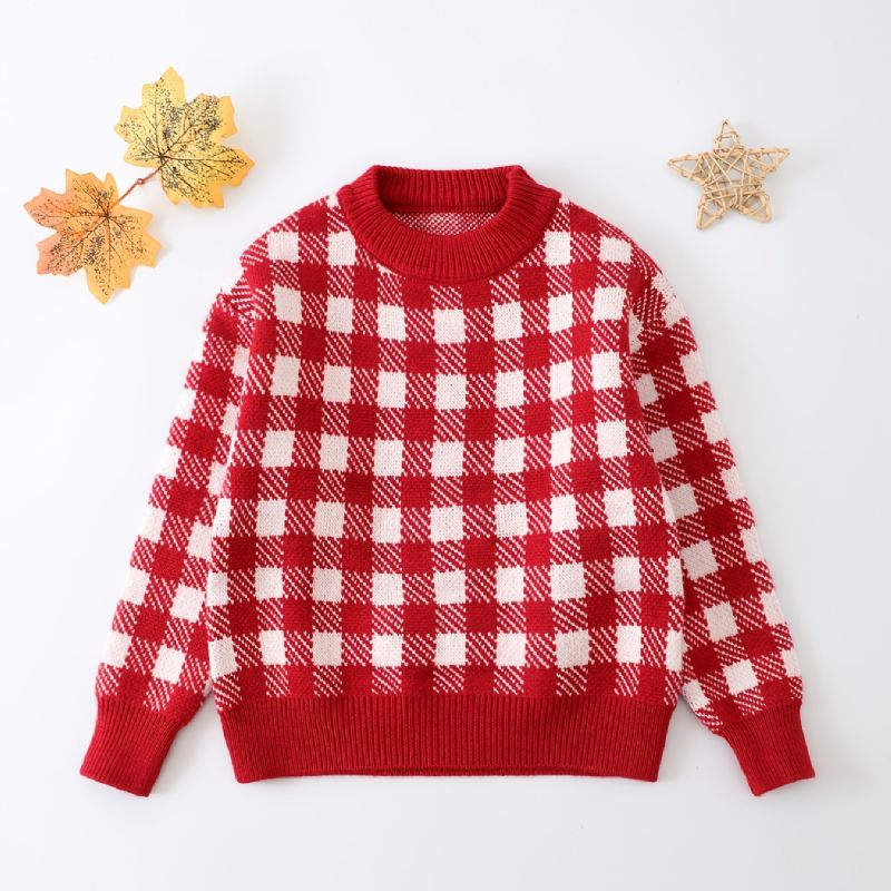 Småbørn Drenge Piger Jul Plaid Sweater Rundhalset Strikket Pullover