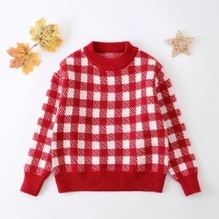 Småbørn Drenge Piger Jul Plaid Sweater Rundhalset Strikket Pullover