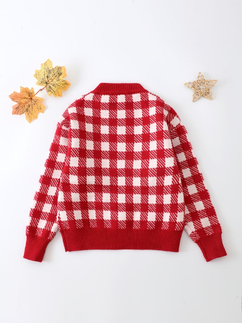 Småbørn Drenge Piger Jul Plaid Sweater Rundhalset Strikket Pullover