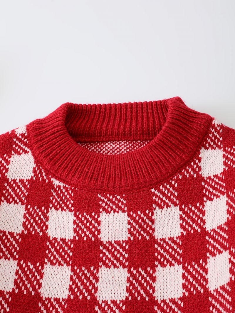 Småbørn Drenge Piger Jul Plaid Sweater Rundhalset Strikket Pullover