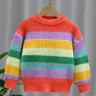 Småbørn Piger Rund Hals Langærmet Regnbue Flerfarvet Strik Sweater
