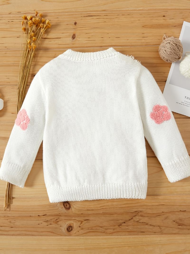 Småbørns Babypiger Strikket Cardigan Sweater Toppe Med Kabelstrik Mønster Til Vinter Babytøj