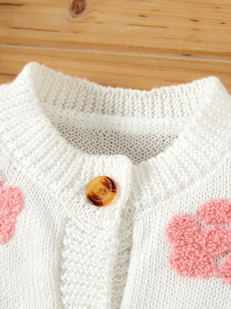 Småbørns Babypiger Strikket Cardigan Sweater Toppe Med Kabelstrik Mønster Til Vinter Babytøj