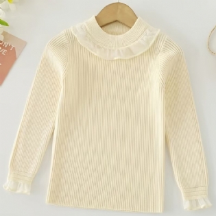 Sød Piger Med Flæser Ribstrikket Sweater Med Blondekant Slim Fit Pullover Top Til Vinter