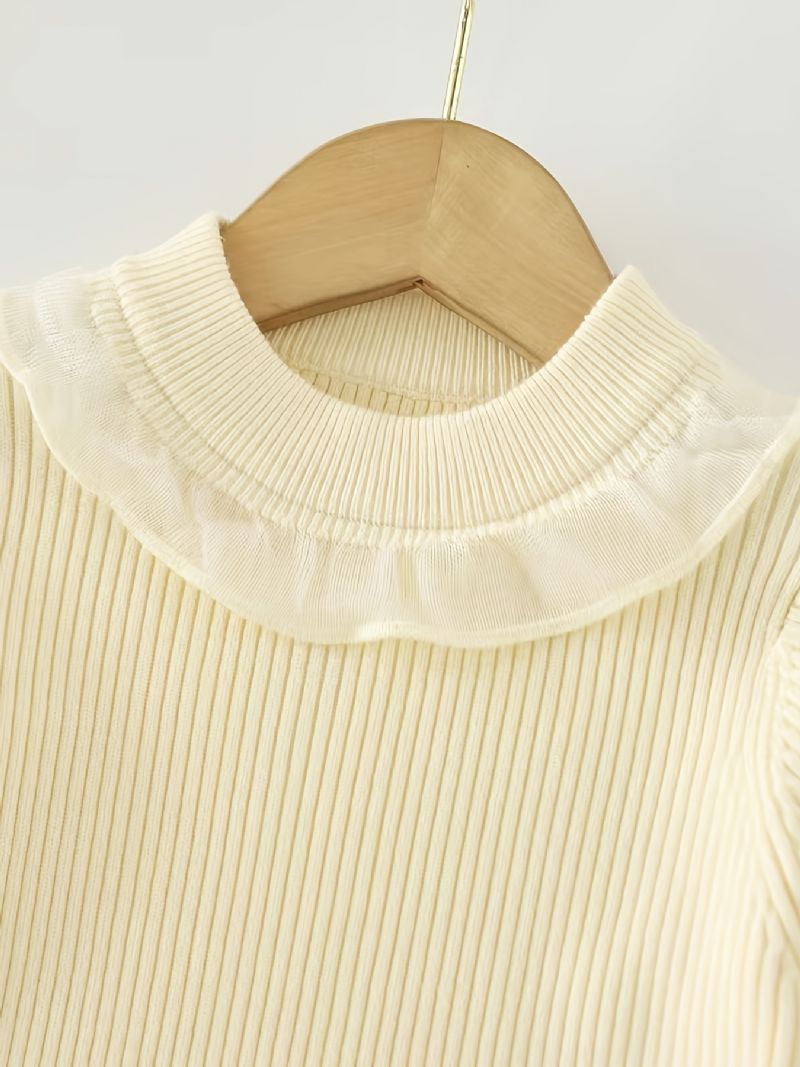 Sød Piger Med Flæser Ribstrikket Sweater Med Blondekant Slim Fit Pullover Top Til Vinter