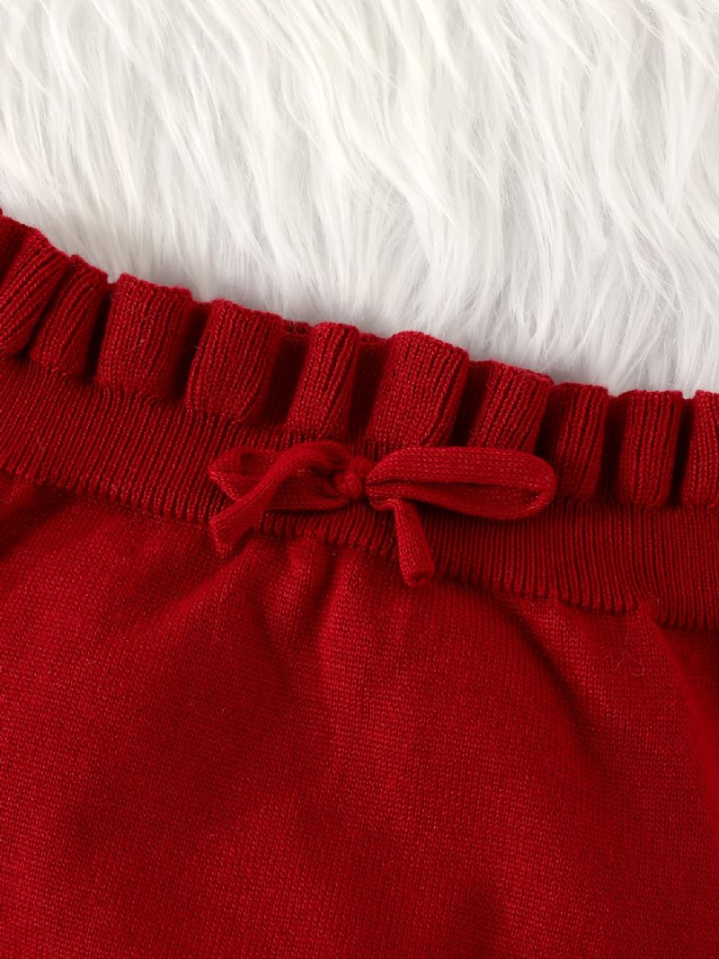 Spædbørn Babypiger Langærmet Rundhalset Flæsetrøje Og Solid Strik Shorts Sæt Børnetøj