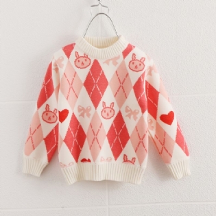 Toddler Piger Pink Kanin Sweater Rund Hals Strikket Trøje