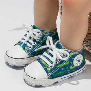 Baby Drenge Piger Lærred Sneakers Med Tegneserie Print Letvægts Høj Top Snøre Vandresko