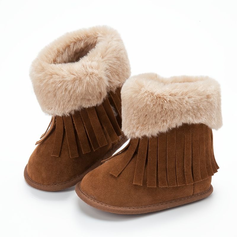 Babypiger Fleece Støvler Frynse Design High Top Sko Første Walker Sko Krybbe Sko Til Vinter