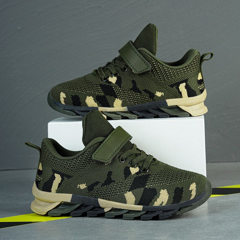 Drenge Casual Camouflage Print Strikket Blade Type Sko Low Top Åndbare Skridsikre Sneakers Til Efteråret