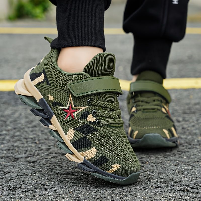 Drenge Casual Mesh-sneakers Med Camouflage-print Åndbar Skridsikker Lav Top-bladtype Sko Til Udendørs Sport