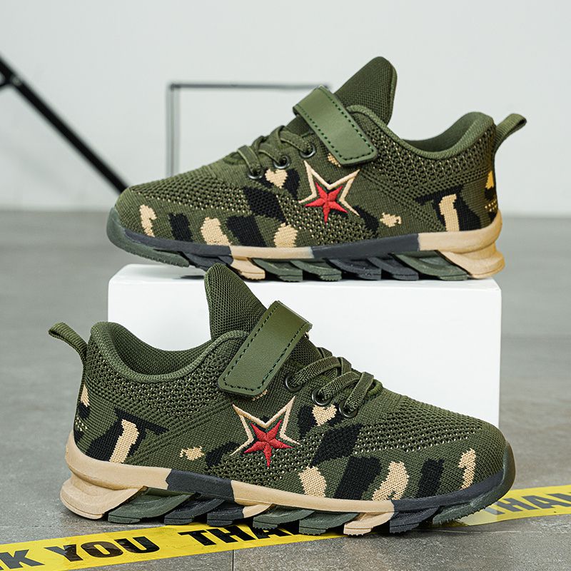 Drenge Casual Mesh-sneakers Med Camouflage-print Åndbar Skridsikker Lav Top-bladtype Sko Til Udendørs Sport