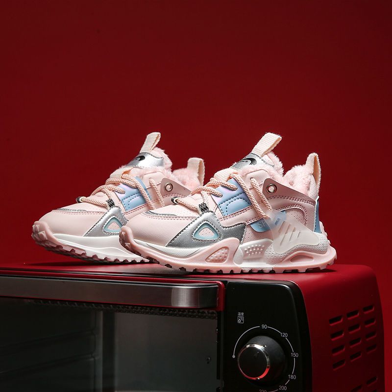 Guirenniao Drenge Piger Afslappet Fleece Termiske Sneakers Med Platforme Snøre Åndbare Chunky Sko Til Udendørs