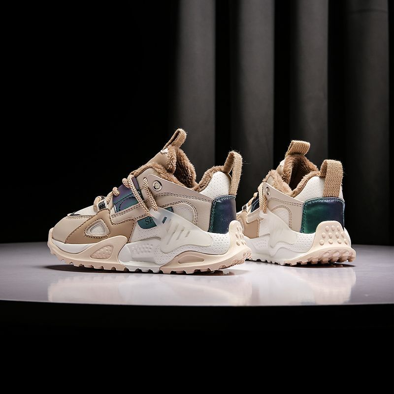 Guirenniao Drenge Piger Afslappet Fleece Termiske Sneakers Med Platforme Snøre Åndbare Chunky Sko Til Udendørs