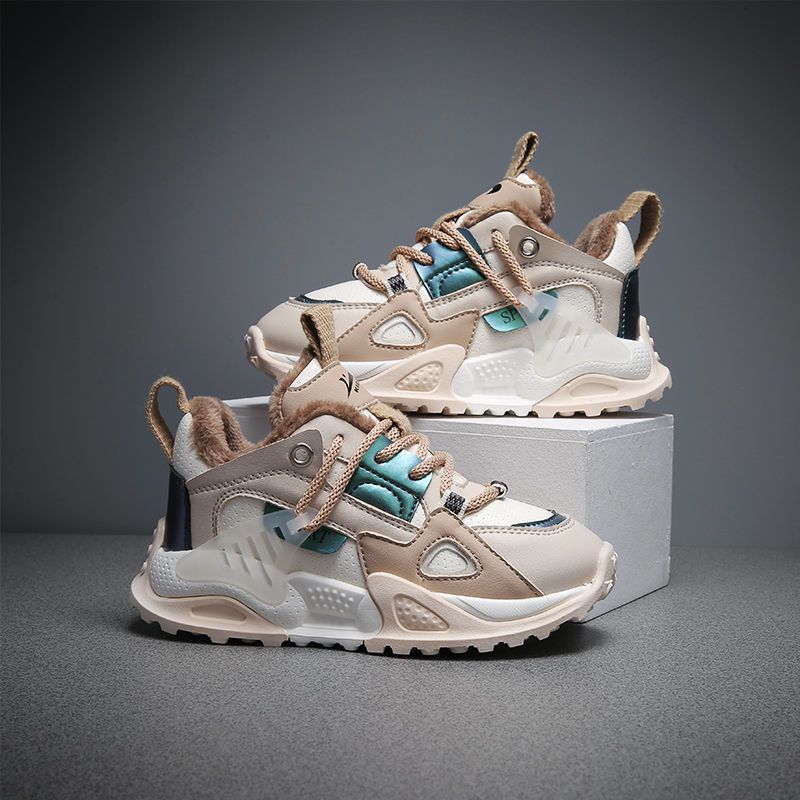 Guirenniao Drenge Piger Afslappet Fleece Termiske Sneakers Med Platforme Snøre Åndbare Chunky Sko Til Udendørs