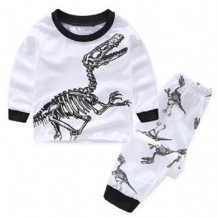 2 Stk Drenge Casual Crew Neck Dinosaur Print Pyjamas Sæt Børnetøj