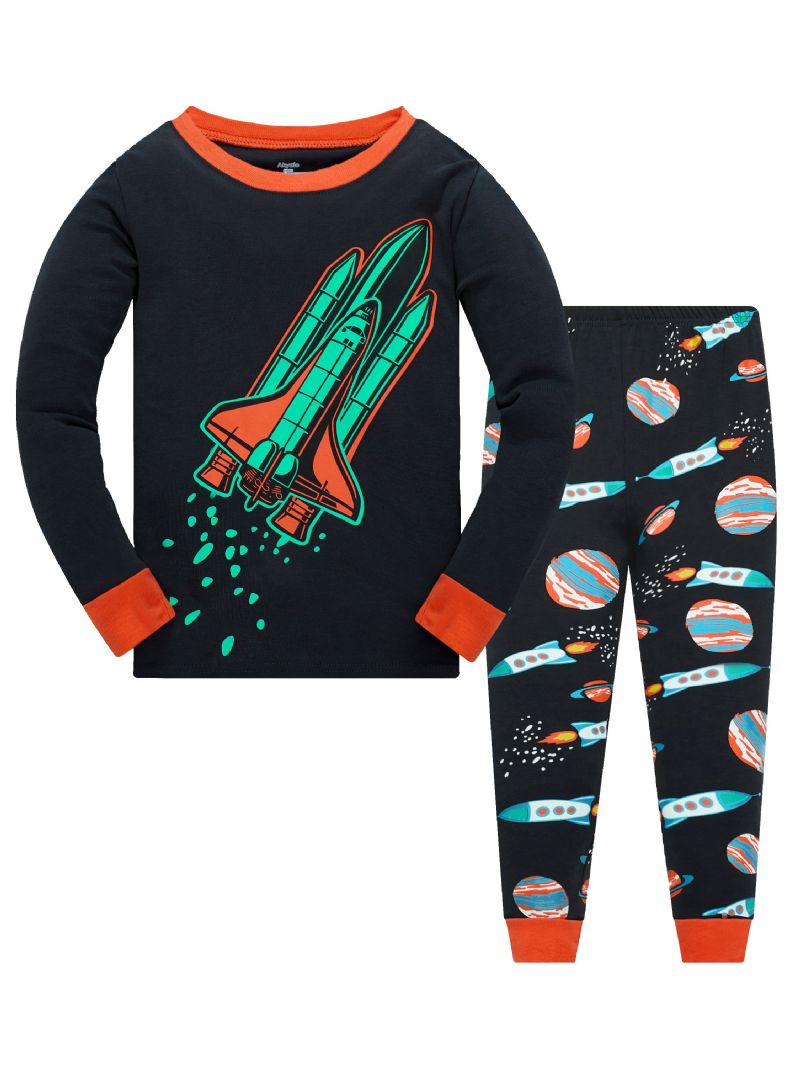 2 Stk Drenge Rocket Astronaut Star Universe Langærmet Pyjamas Bomuldsdragt