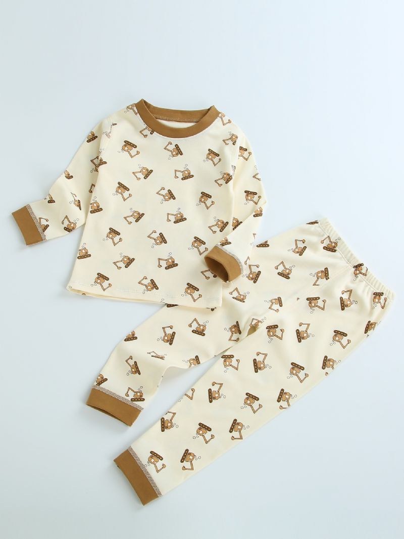 2 Stk Drenge Tegneserietrykt Langærmet Casual Homewear Pyjamas