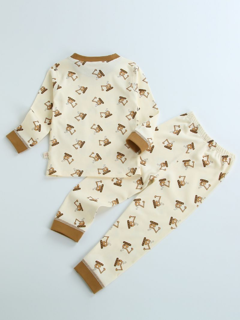 2 Stk Drenge Tegneserietrykt Langærmet Casual Homewear Pyjamas