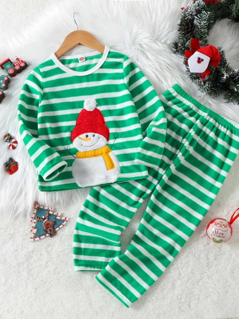 2 Stk. Pyjamassæt Til Småbørn Drenge Jule Julemand Stribet Patchwork Langærmet Top Og Bukser Sæt