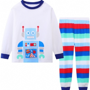 2 Stk Småbørn Drenge Langærmet Robot Printet Pyjamas Sæt