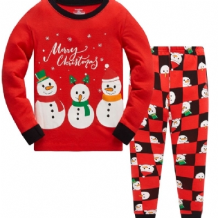 2stk Drenge Christmas Snowman Pattern Pullover Pyjamas Bukser Dragter