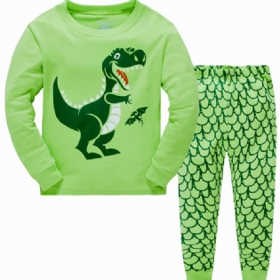 2stk Drenge Tegneserie Dinosaur Print Pyjamas Sæt Sød Afslappet Termisk Rund Hals Langærmede Toppe Og Bukser Til Vinter