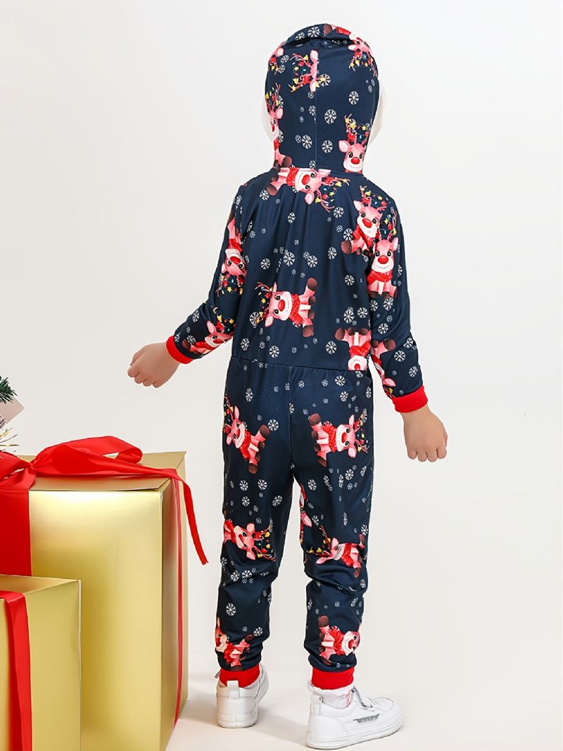 Autumn Winter Børn Hjorte Print Julefest Hættepyjamas Sæt