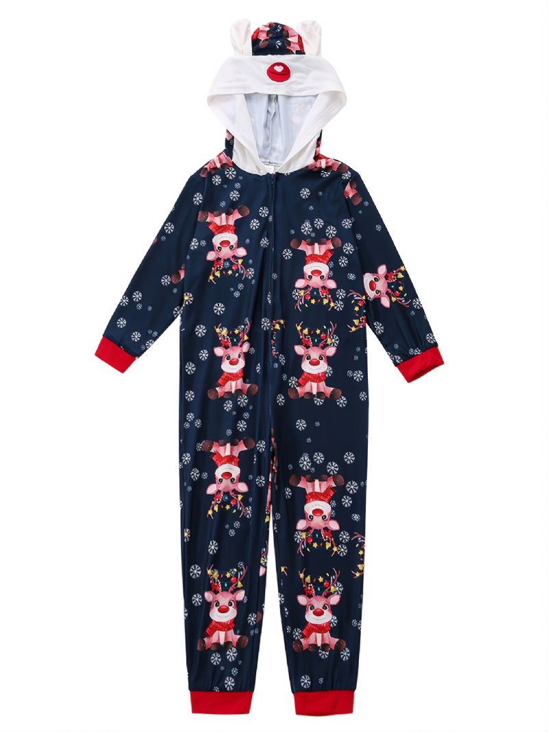 Autumn Winter Børn Hjorte Print Julefest Hættepyjamas Sæt